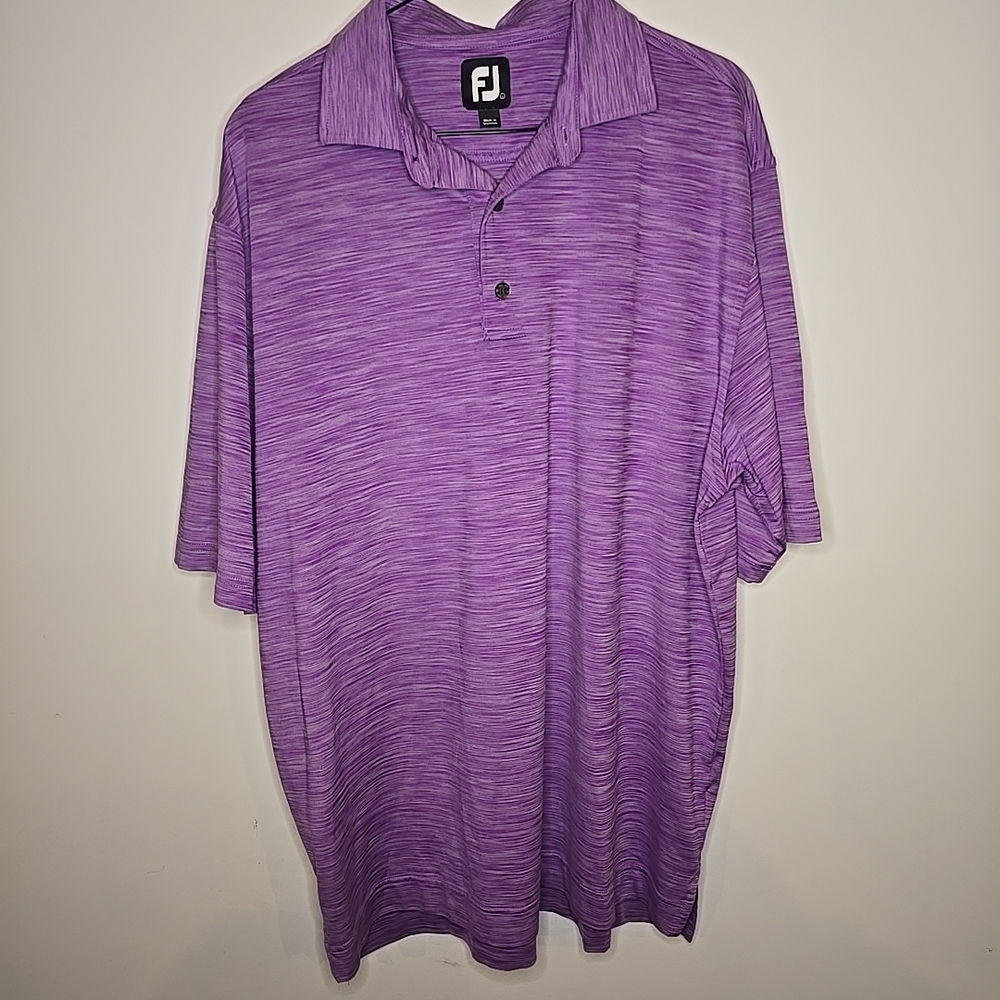 FJ FootJoy Golf Performance Quarter Button Short Sleeve Shirt Size L Purple
